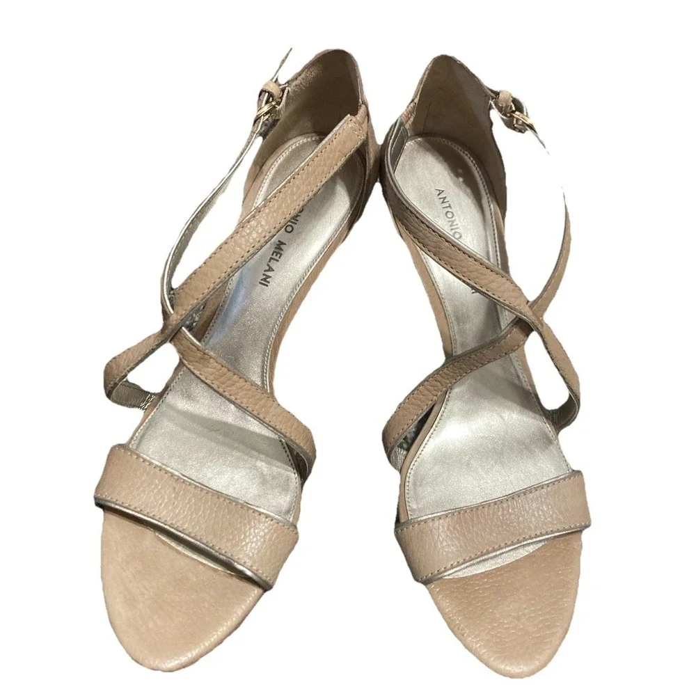 Antonio Melani Women's Strappy Heeled Sandals Leather Open Toe Slingback 11M